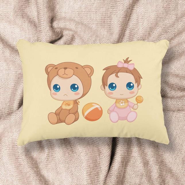 Baby Girl Twins Bear Jumpsuit on Yellow Accent Pillow (Creator Uploaded)