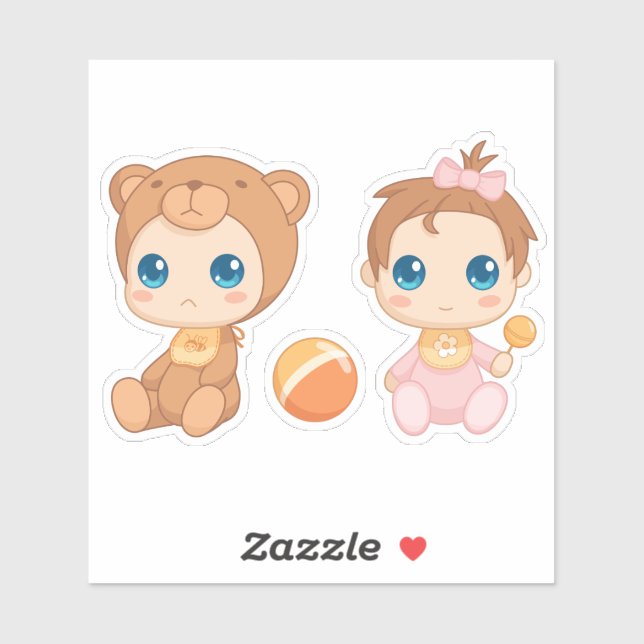 Baby Girl Twins Bear Jumpsuit Sticker (Sheet)