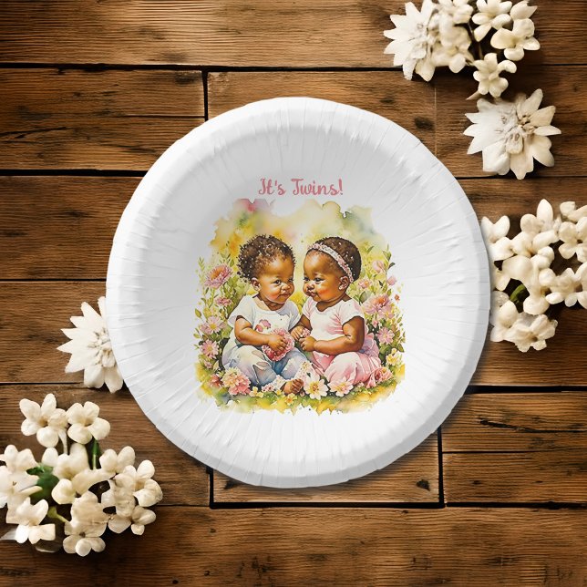 Baby Girl Twins of Color Baby Shower Paper Bowls (Creator Uploaded)