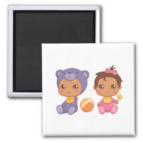 Baby Girl Twins Purple Bear Jumpsuit Magnet