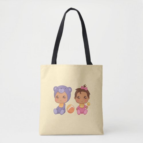 Baby Girl Twins Purple Bear Jumpsuit on Yellow Tot Tote Bag