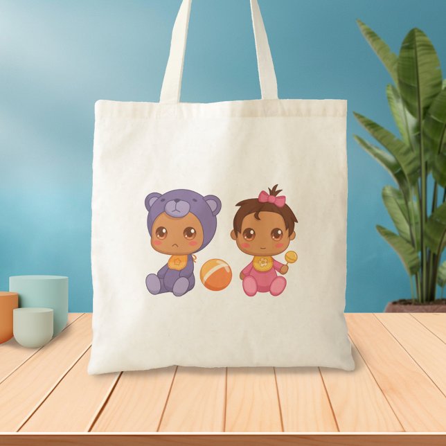 Baby Girl Twins Purple Bear Jumpsuit Tote Bag (Creator Uploaded)