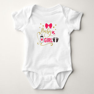 “Baby Girl” Typography Pink Girly Baby Glam Gold Baby Bodysuit