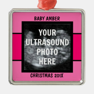 Baby Girl Ultrasound Photo Template Metal Ornament