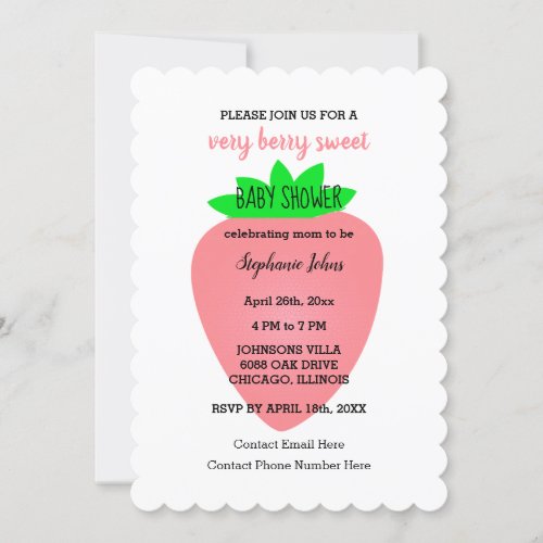 Baby Girl Very Berry Sweet Strawberry Baby Shower Invitation