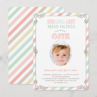 Baby Girl Vintage 1st Birthday Party Photo Invite