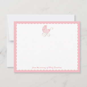 Baby Girl Vintage Carriage Pink Scallop Note Card