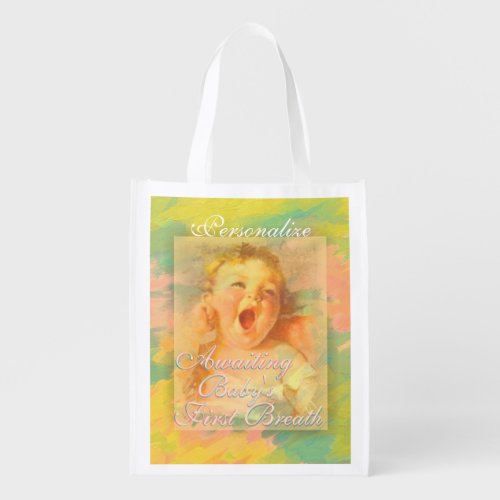 Baby girl vintage cute elegant watercolor  grocery bag