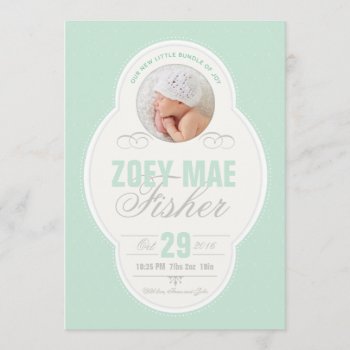 Baby Girl Vintage Frame Birth Announcement - Mint by OakStreetPress at Zazzle