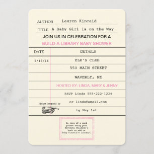 Baby Girl Vintage Library Card Book Shower