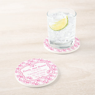 Baby Girl Vintage Modern Pink Birth Record Sandstone Coaster