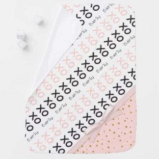 Baby Girl Vintage Pink XO Hugs and Kisses Pattern Stroller Blanket
