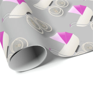 Baby Girl Vintage Strollers Pattern Wrapping Paper