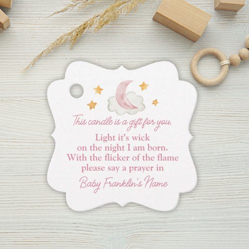 Baby Girl Watercolor Moon Stars Baby Shower Candle Favor Tags
