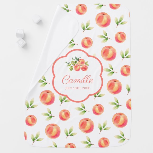 Baby Girl Watercolor Peach Name Baby Blanket (In Situ)