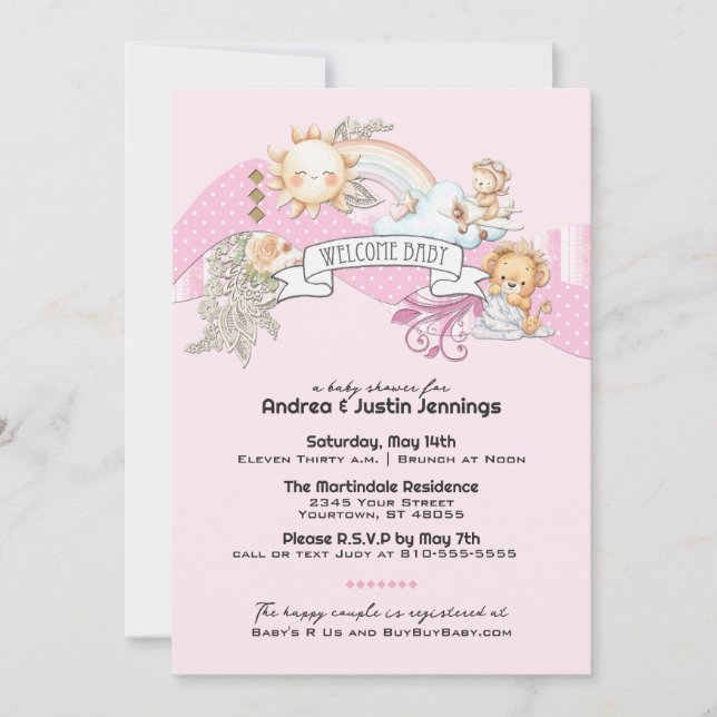 Baby Girl Watercolor Pink Baby Shower  Invitation (Front)