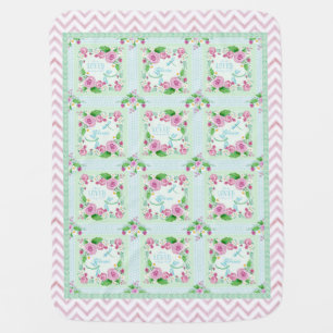 Baby Girl Watercolor Rose Dragonfly Chevron Stripe Blanket