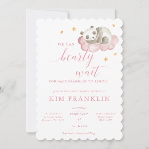 Baby Girl We Can Bearly Wait Baby Shower Invitation
