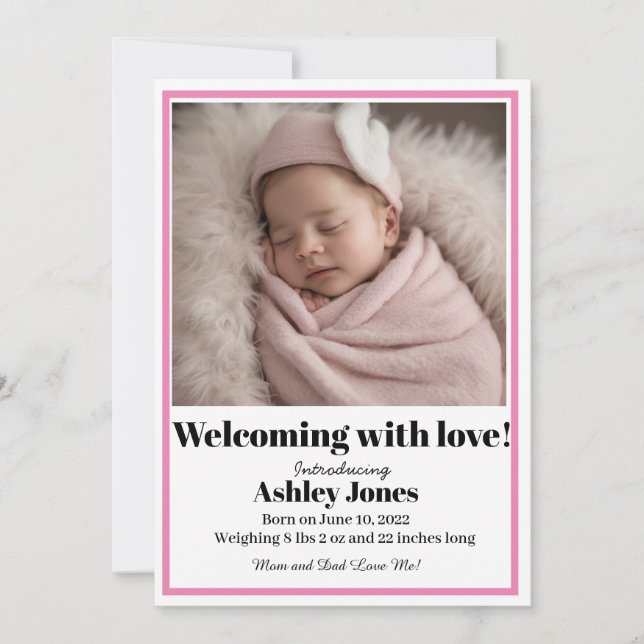 Baby Girl Welcome with Love Card (Front)