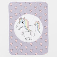 Baby Girl Whimsical Doodle Unicorn with Name Swaddle Blanket