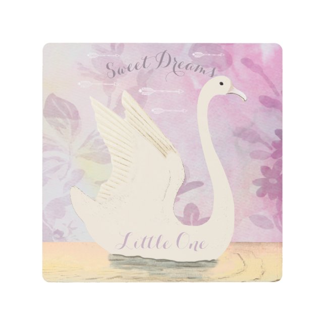 Baby Girl White Swan Sweet Dreams Little One Metal Print (Front)