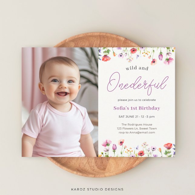 Baby Girl Wild And Onederful 1st Birthday Invitation (Invite shown in 5 x 7 in. Personalize, choose paper, and corner style.)