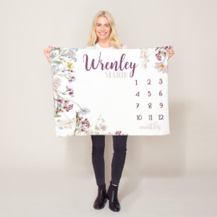 Baby Girl Wildflower Milestone Blanket, Lavender