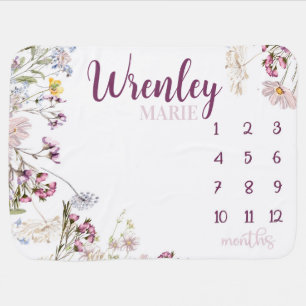 Baby Girl Wildflower Milestone Blanket, Lavender Baby Blanket
