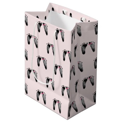 Baby Girl with Bow Footprints Medium Gift Bag