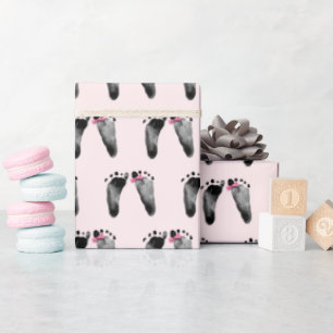 Baby Girl with Bow Footprints Wrapping Paper