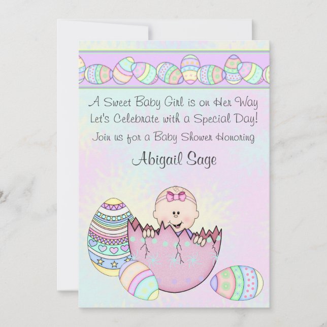 Baby Girl with Easter Eggs Baby Shower Invitation (Front)