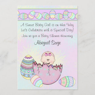 Baby Girl with Easter Eggs Baby Shower Invitation