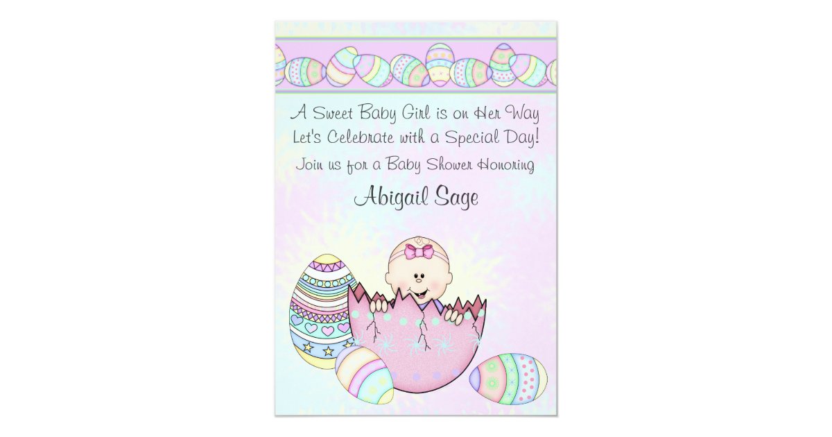 Baby Girl with Easter Eggs Baby Shower Invitation | Zazzle.com