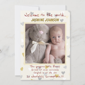 Baby Girl with her bunny New Arrival Announcement