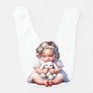Baby Girl With Her Favorite Rabbit Baby Bib