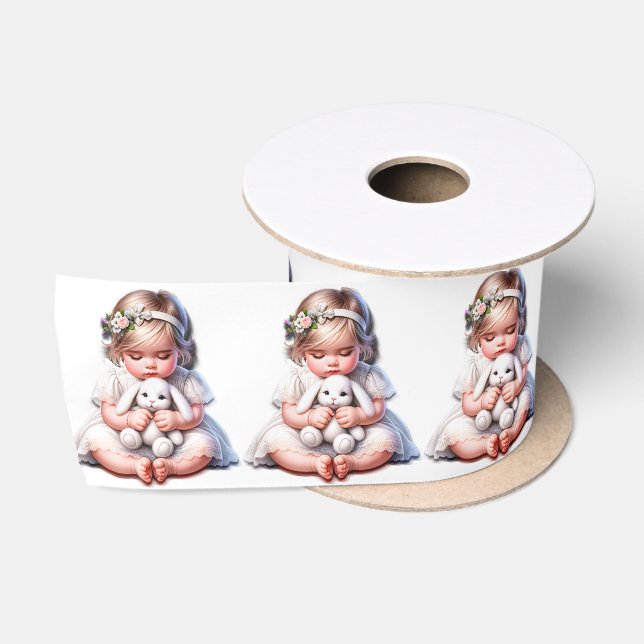 Baby Girl With Her Favorite Rabbit Satin Ribbon (Spool)