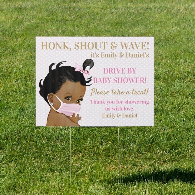 Baby Girl With Mask Drive By Baby Shower Sign (Insitu)