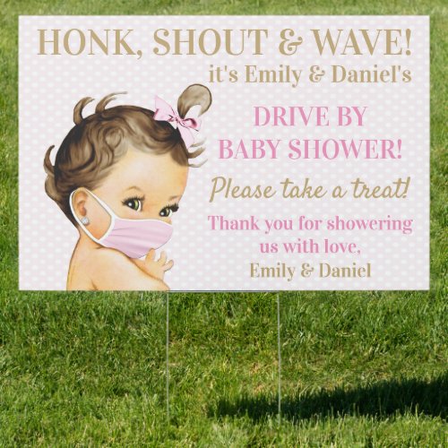 Baby Girl With Mask Drive By Baby Shower Sign