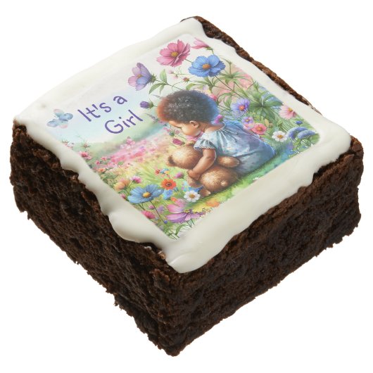 Baby Girl with Teddy Bear Baby Shower It's a Girl Brownie (Angled)