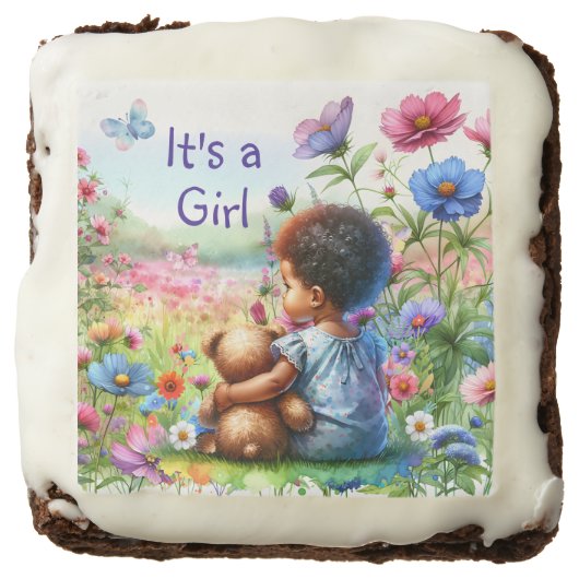 Baby Girl with Teddy Bear Baby Shower It's a Girl Brownie (Front)
