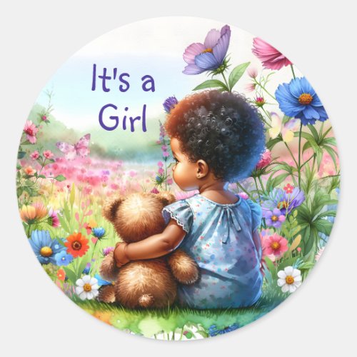 Baby Girl with Teddy Bear Baby Shower Its a Girl Classic Round Sticker
