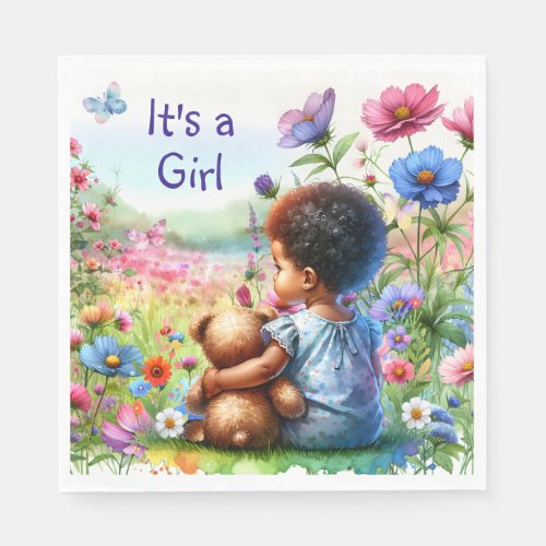 Baby Girl with Teddy Bear Baby Shower Its a Girl Napkins