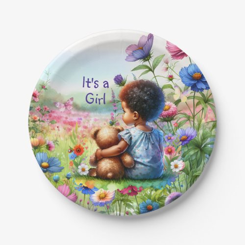 Baby Girl with Teddy Bear Baby Shower Its a Girl Paper Plates