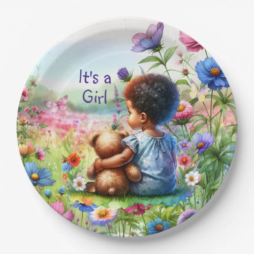 Baby Girl with Teddy Bear Baby Shower Its a Girl Paper Plates
