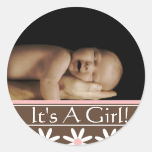 Baby Girl with your photo Classic Round Sticker