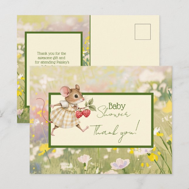 Baby Girl Woodland Animal Shower Thank You Postcard (Front/Back)