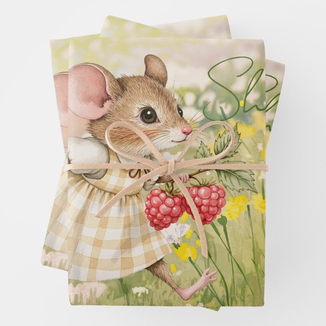 Baby Girl Woodland Animal Shower Wrapping Paper Sheets (In situ)