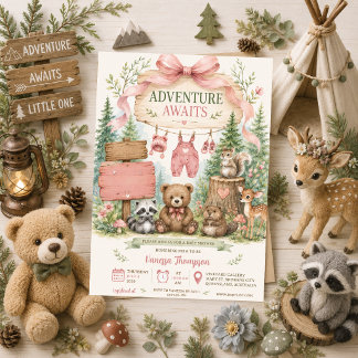 Baby Girl Woodland Baby Shower Adventure Awaits Invitation