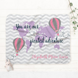 Baby Girl World Map Personalized Name Nursery Blanket