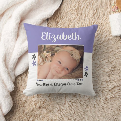 Baby Girl worth the wait grey and purple photo Throw Pillow